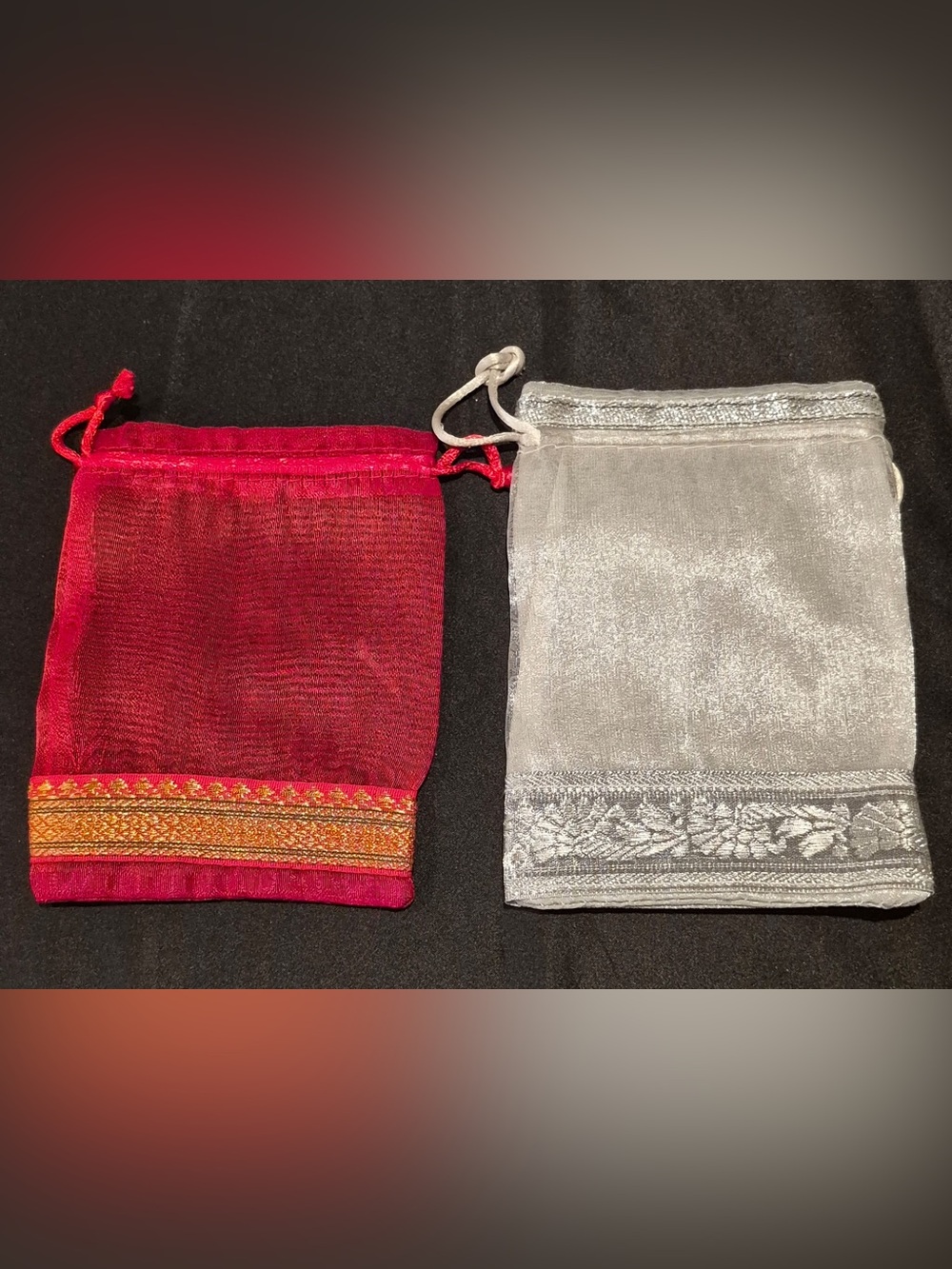 24 beautiful Organza 4โx 6โ gift bags ( red/gold & silver/silver)